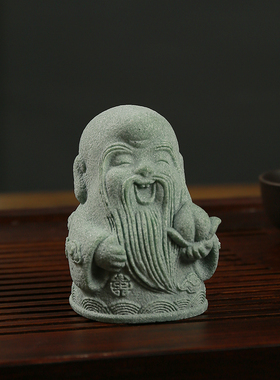青砂石财神爷茶宠摆件福禄寿茶桌创意微景观鱼缸假山造景招财饰品