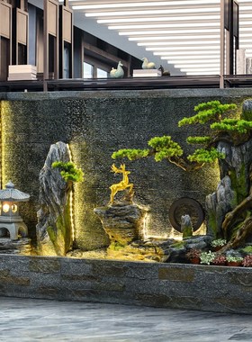 装饰水幕墙背景假山流水喷泉入户办公室公司水景酒店落地景观摆件