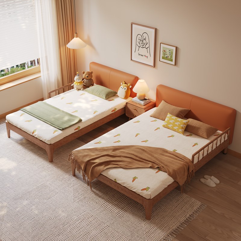 二胎家庭子母床一家四口实木软包围栏护栏加宽拼接2米x2米2超大床 - 图1