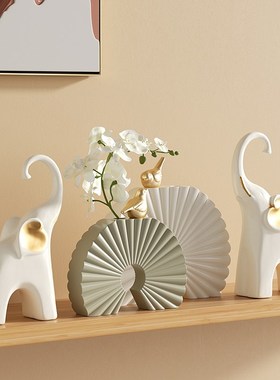 高级感设计师艺术花瓶摆件姹寂风客厅玄关电视柜轻奢复古乔迁装饰