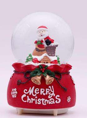新年圣诞节飘雪音乐盒圣诞树老人水晶球八音盒女孩儿童节日礼物
