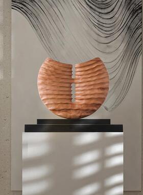 酒店样板间抽象实木雕塑艺术品会所民宿软装底座带灯玄关装饰摆件