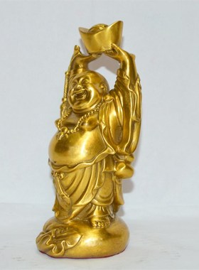纯铜弥勒佛像供奉摆件大肚佛像手举元宝招财笑佛家用供奉佛像礼品
