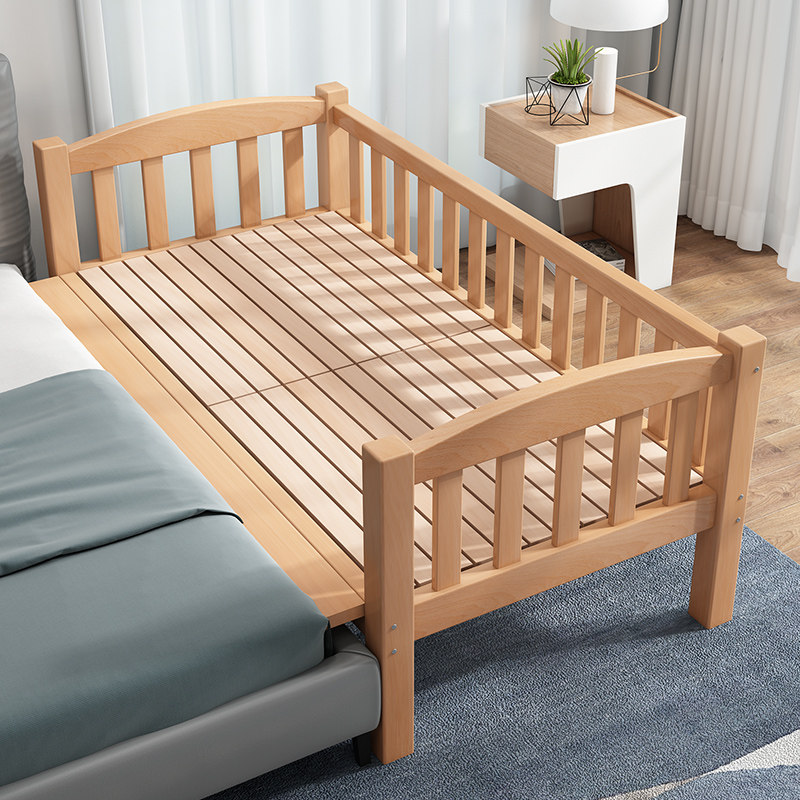 榉木儿童床实木加宽床带护栏婴儿小床男孩女孩单人床床边拼接大床,淘宝优惠券,粉丝福利购,淘宝优惠卷