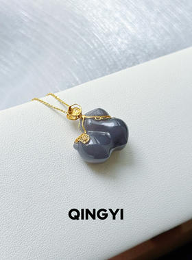 天然青海料和田玉烟紫吊坠18k金马上来财女款玉石挂件送闺蜜礼物