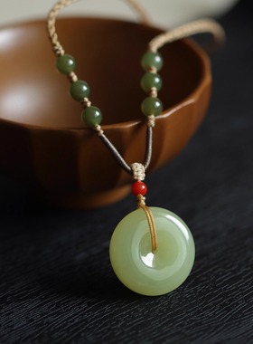 青海天然和田玉黄口平安扣吊坠女