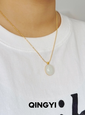 天然新疆和田玉羊脂白玉蛋面吊坠18k金女款玉石挂件玉坠送朋友