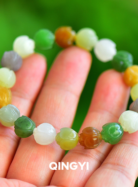 天然新疆和田玉糖料荷花多宝手串10mm女款碧玉石手链送闺蜜礼物