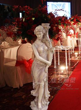 欧式玻璃钢人物雕塑艺术品客厅户外落地摆设可定制作灯人仕女路引