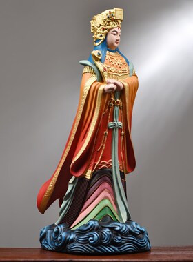 实木雕刻彩绘湄洲妈祖神像摆件海神娘娘天上圣母家居玄关装饰摆设
