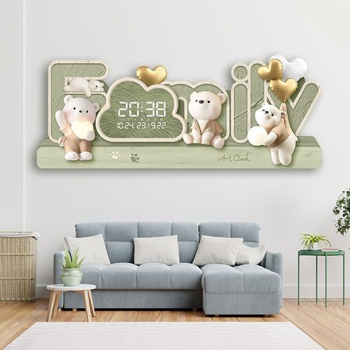 卡通奶油风装饰画带钟表插电数字电子挂钟儿童房卧室创意床头灯画 - 图2