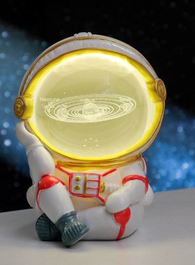 创意宇航员水晶球摆件客厅办公桌面太阳系月球小夜灯装饰儿童礼物