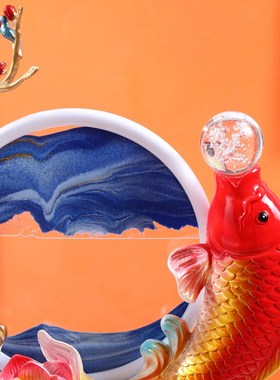 福鹿有鱼年年有余办公室锦鲤鱼桌面招财玄关酒柜如鱼得水开业装饰