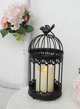 黑色装饰鸟笼铁艺装饰品家居多肉盆栽盘花盆多功能家居饰品摆件