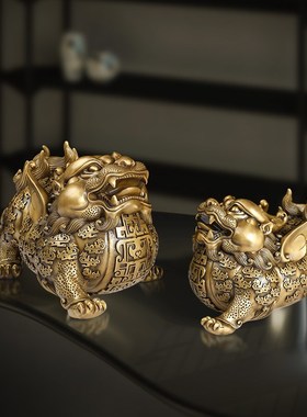 全铜铜貔貅摆件一对公母全纯铜貔皮丘家居装饰客办公室乔迁礼品