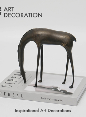 现代铸铁仿古做旧动物牛马雕塑样板D间别墅壁炉书房边柜装饰品摆