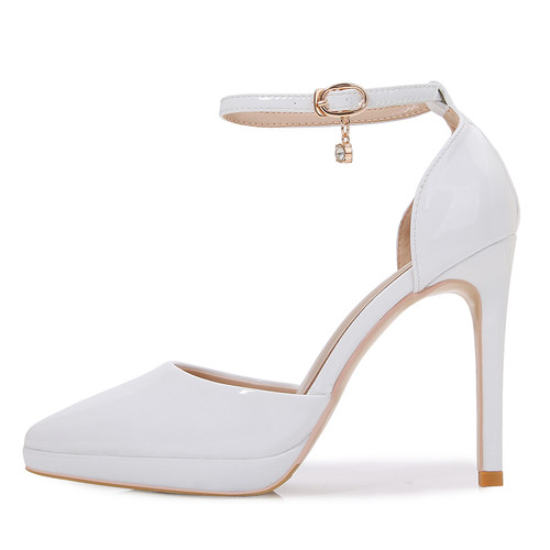 一字带防水台10cm高跟鞋不累脚女细跟白色凉鞋 气质走秀小码单鞋 - 图3