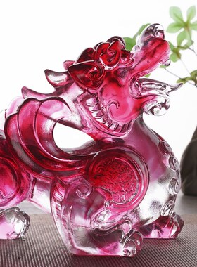 中式招财琉璃貔貅摆件一对家居水晶皮丘客厅玄关装饰品办公桌礼品