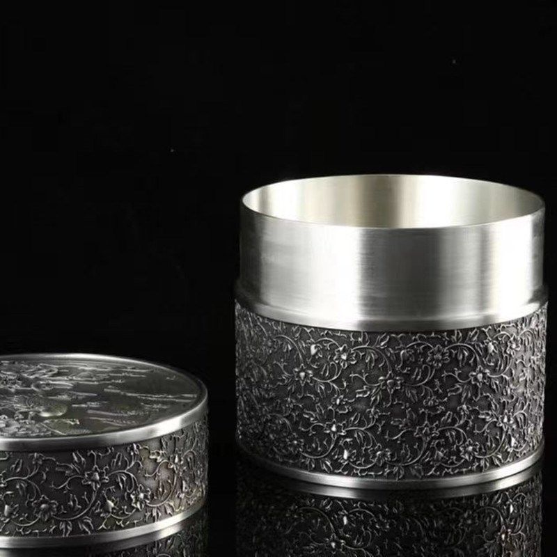 锡罐茶叶罐浮雕大号100克茶饼密封防潮保鲜金属醒茶罐纯锡礼品,淘宝优惠券,粉丝福利购,淘宝优惠卷