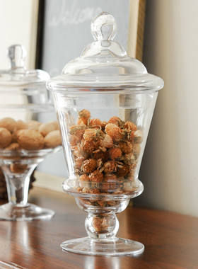 经典带盖玻璃瓶干花糖罐婚礼布z置样板房间厨房餐桌装饰摆件三件