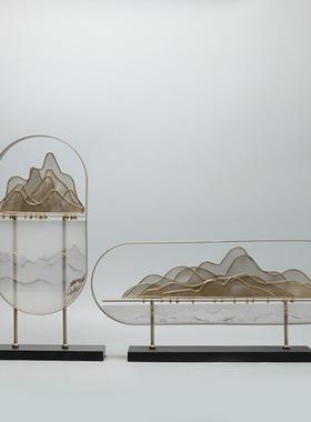 新中式创意铁艺金属假山摆设客厅电视柜玄关摆件办公室高端装饰品