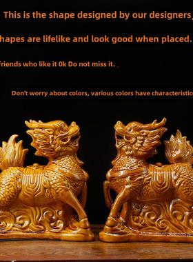 陶瓷麒麟摆件一对客厅办公室大号瓷器麒麟送礼开业平安家用装饰品