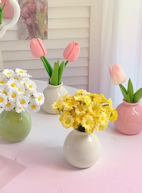 装饰摆件高级感小众陶瓷花小圆瓶办公室桌面玄关卧室客厅餐桌摆设