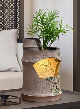 新中式水喷泉摆件流循环景水茶室客厅桌025面招财盆办流公室竹韵