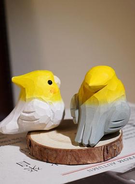 鹦鹉手工木雕鸟装饰品卡通可爱的动物办公室，书柜，桌面装饰品