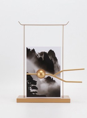 新中式客厅入户玄关柜摆件书房亚克力金属工艺品售楼处样板房软装