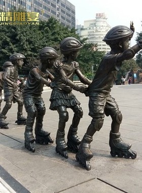 定制大型玻璃钢仿铜人物雕塑城市广场童趣雕像园林景观拔河铜雕