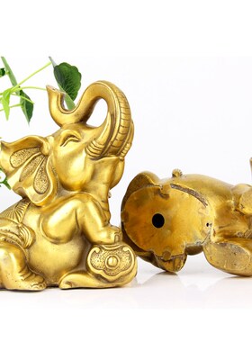 朴器 7寸铜财富象摆件一对 铜大象一对 铜吸水象一对 摆件