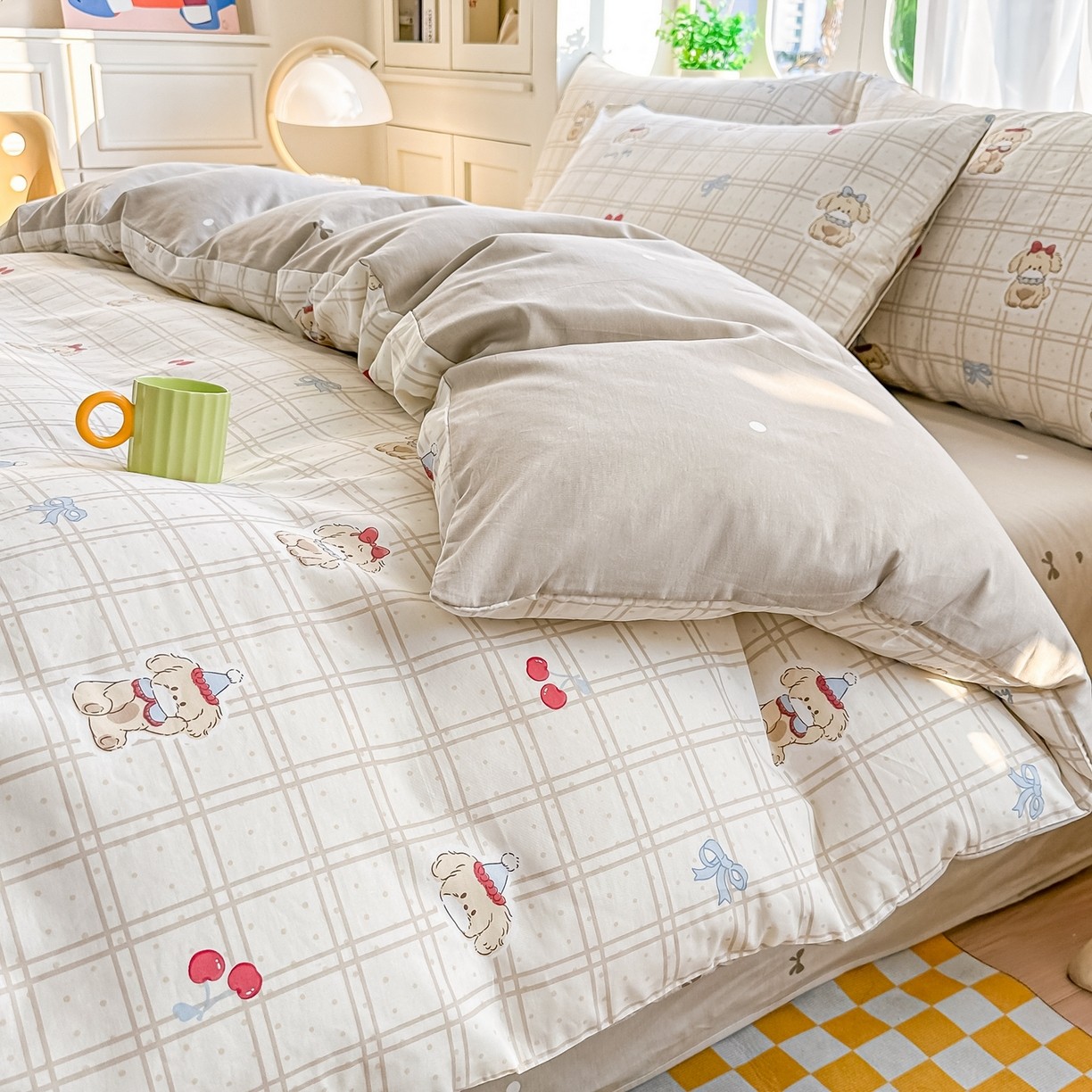 全棉纯棉印花四件套格子卡通被套床单亲肤软糯床上用品四季小清新,淘宝优惠券,粉丝福利购,淘宝优惠卷