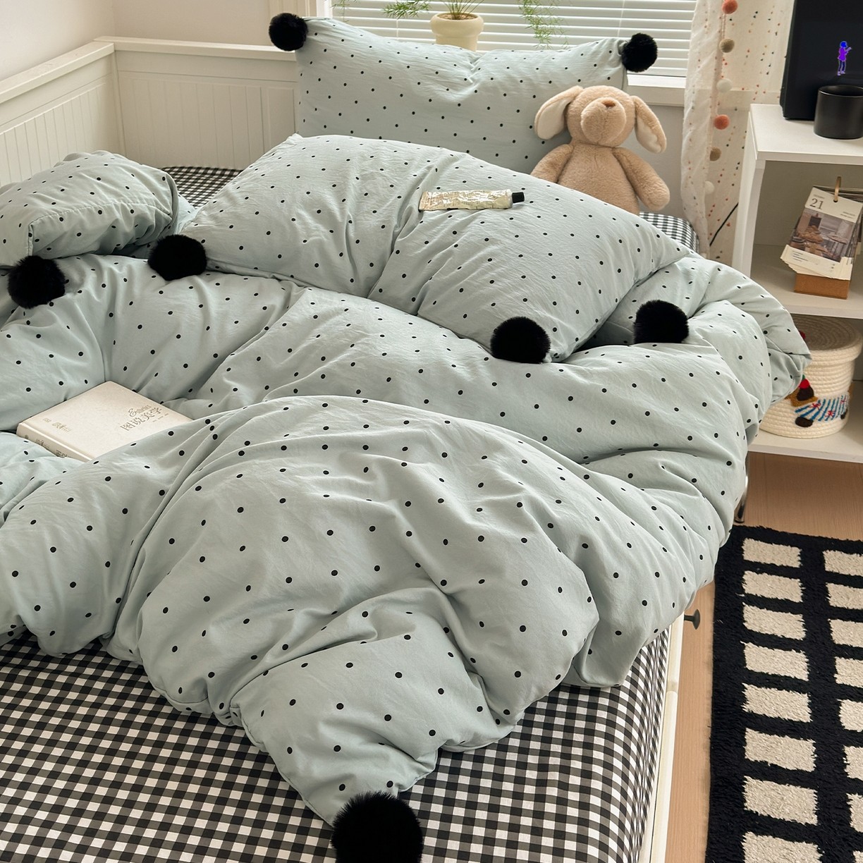 混搭圆点啵啵毛球款四件套学生三件套甜美风波点水洗棉被套床单,淘宝优惠券,粉丝福利购,淘宝优惠卷