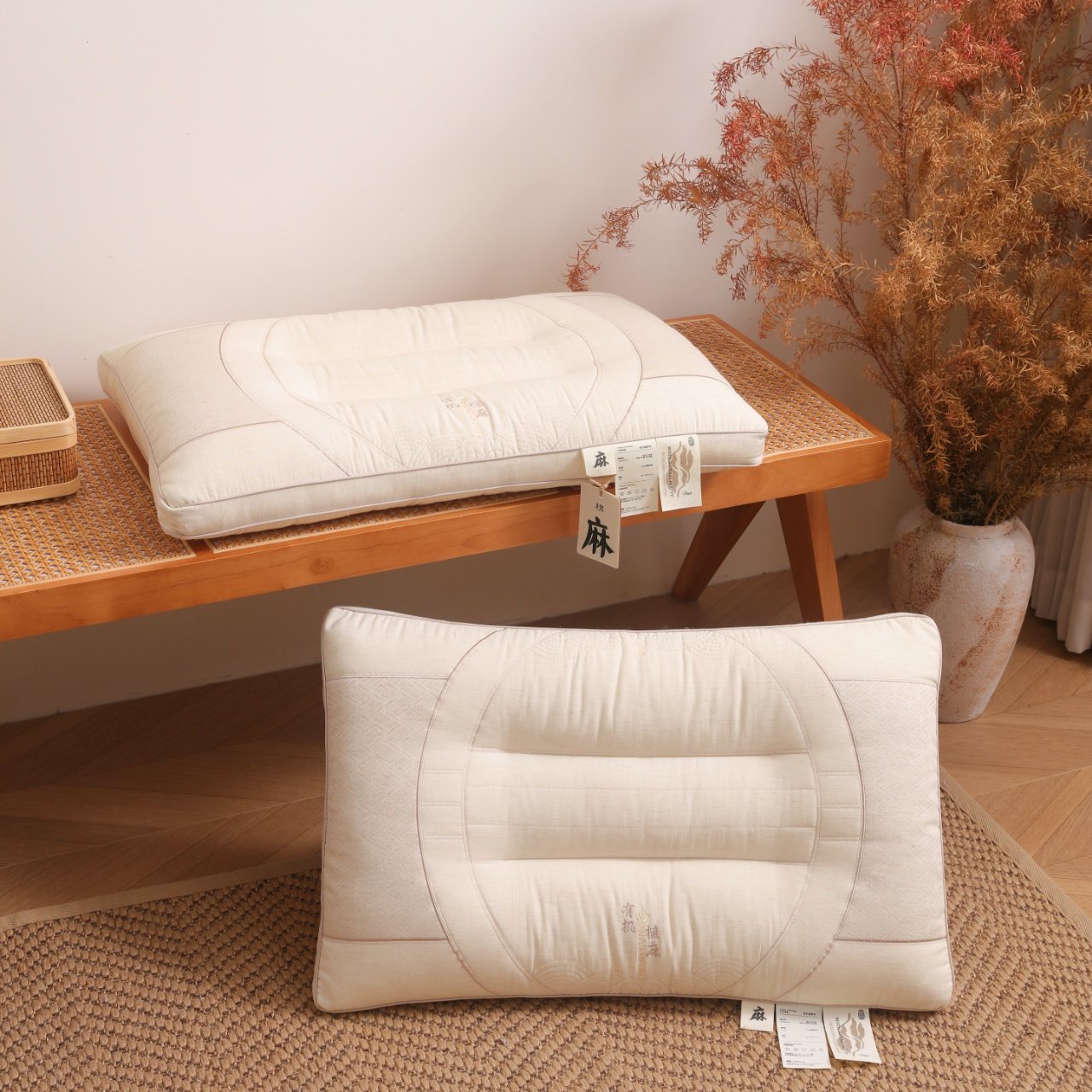 有机植麻枕护颈枕芯全棉麻天然透气纯棉亚麻刺绣枕头枕芯椎助睡眠,淘宝优惠券,粉丝福利购,淘宝优惠卷