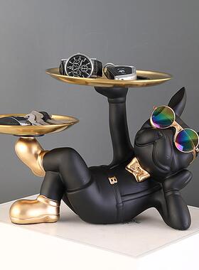 法斗狗收纳摆件入户门口玄关钥匙托盘前台糖果盘轻奢家居装饰礼品