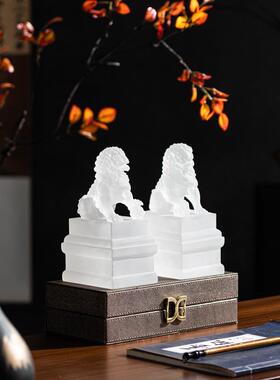 新中式磨砂白国潮狮子书档样板房桌面茶几茶室软装搭配装饰摆件