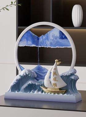 现代帆船流沙画摆件创意沙漏客厅书房装饰品一帆风顺乔迁开业礼物