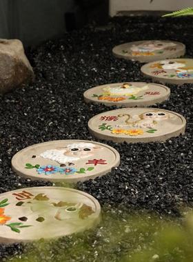 踏步石庭院汀步户外花园脚踏幼儿园草坪圆形防滑地砖十二生肖摆件