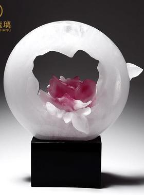 琉璃艺术品牡丹花摆件客厅办公室装饰轻奢创意高级工艺品乔迁礼物