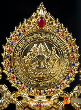 准提镜铜镜 室内摆件准提佛母菩萨挂饰铜镜鎏金居家摆件