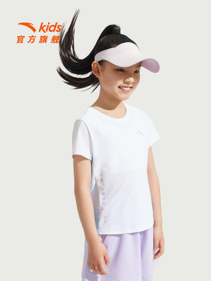 Anta children's quick-drying short-sleeved t-shirt for girls 2026 new summer girls running breathable sports top