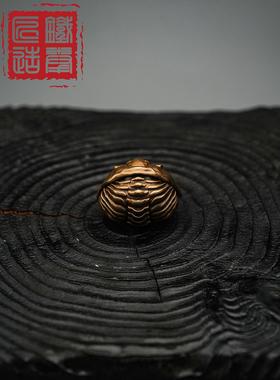 铁拳匠造 摩洛哥镜眼虫隐头虫三叶虫化石1比1覆刻铜雕手把件茶宠