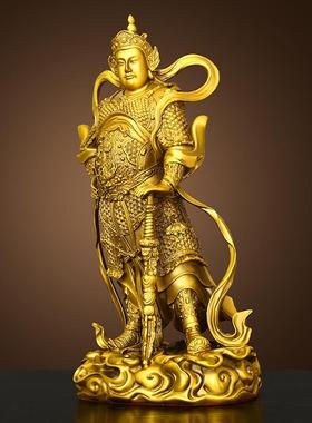 纯黄铜伽蓝韦陀菩萨左右护发佛像供奉摆件关公韦驮财神像寺庙佛堂