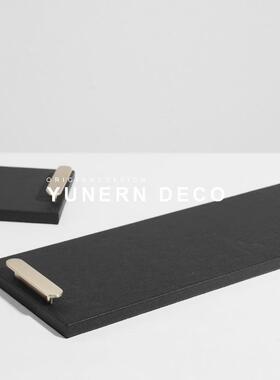 欧式极简风装饰高级感长方形皮革托盘客厅桌面收纳家居软装摆件