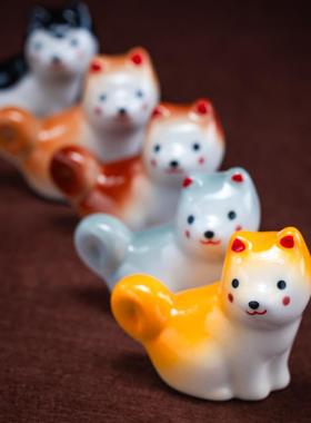 陶瓷创意动物柴犬筷架家居装饰工艺品摆件可爱五色小狗送礼品礼物