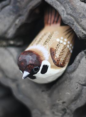 鹿妖商店 肥啾鸟 木雕小鸟 麻雀 家雀 手工实木桌面摆件 小胖鸟