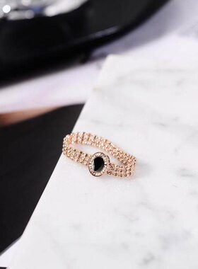 冷淡风戒指女网红彩金黑色圆牌食指环戒子时尚介指日韩国钛钢饰品