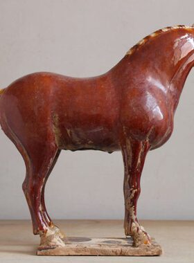 唐三彩仿古陶瓷马摆件中式家居办公室博古架书架装饰摆设古玩收藏