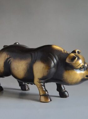 全铜办公桌摆件仿古富贵发财十二生肖猪装饰礼品客厅博物架工艺品